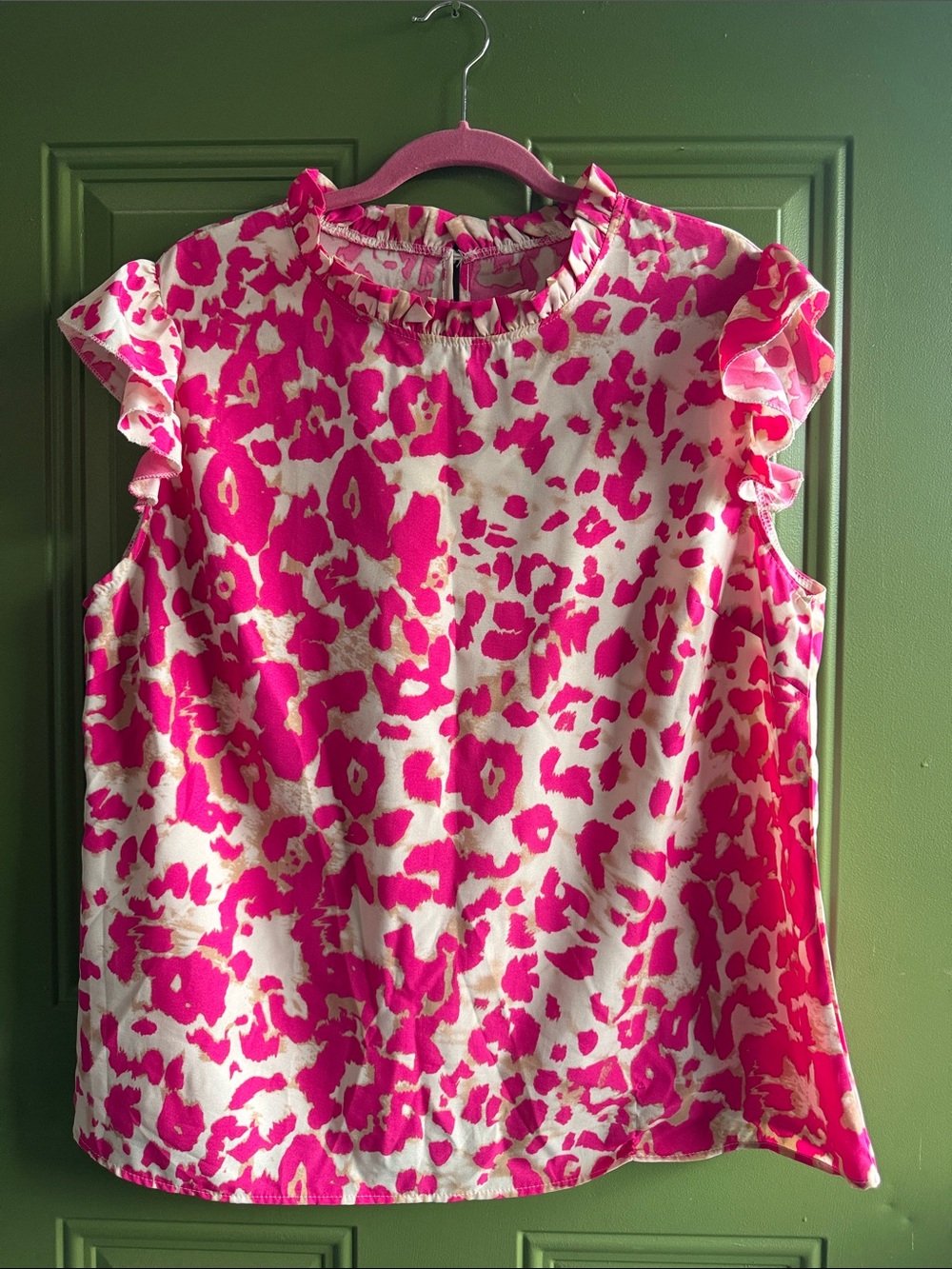Pink and Cream Leopard Ruffle-Sleeve